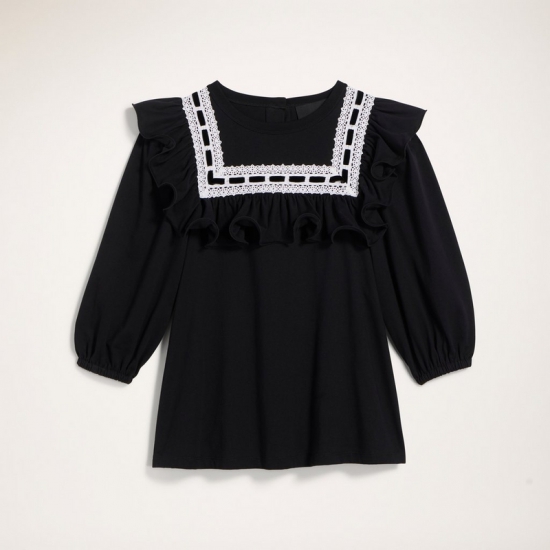 Marc Jacobs - Jersey Top With Lace Trim and Ruffle At Yoke - Click Image to Close