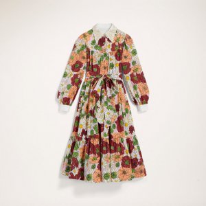 Marc Jacobs - Printed Lurex Dot Cotton Tiered Dress With Lace Applique Collar