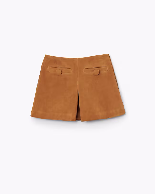 Suede Box Pleat Mini Skirt - image 2