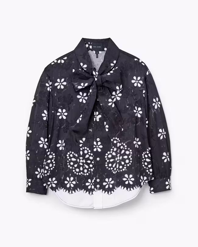 Trompe L'Oeil Eyelet Bow Blouse - image 2
