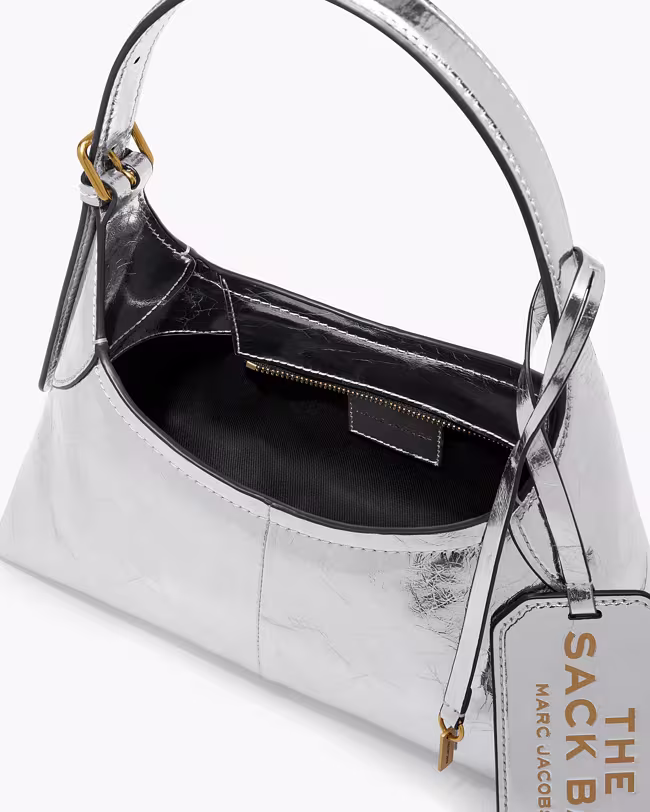 Small Belted Sack In Metallic Crinkle Leather - image 4