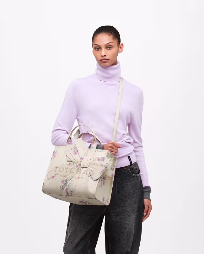 Medium Tote Bag In Antique Floral Canvas With Oversized Bow - image 2