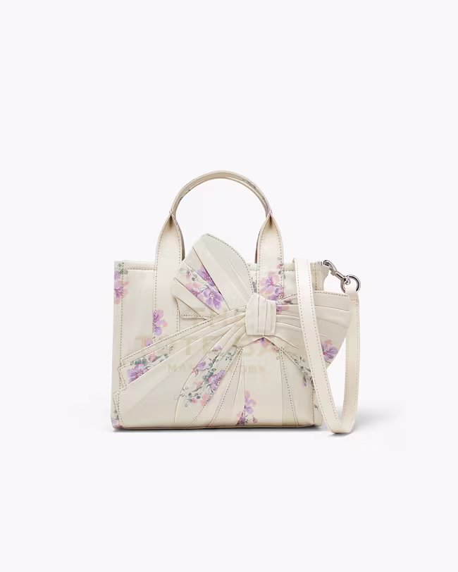 Small Tote In Antique Floral Canvas With Oversized Bow