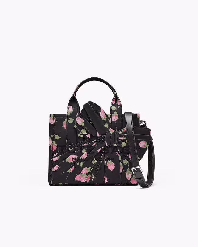 Small Tote Bag In Vintage Floral Canvas With Oversized Bow