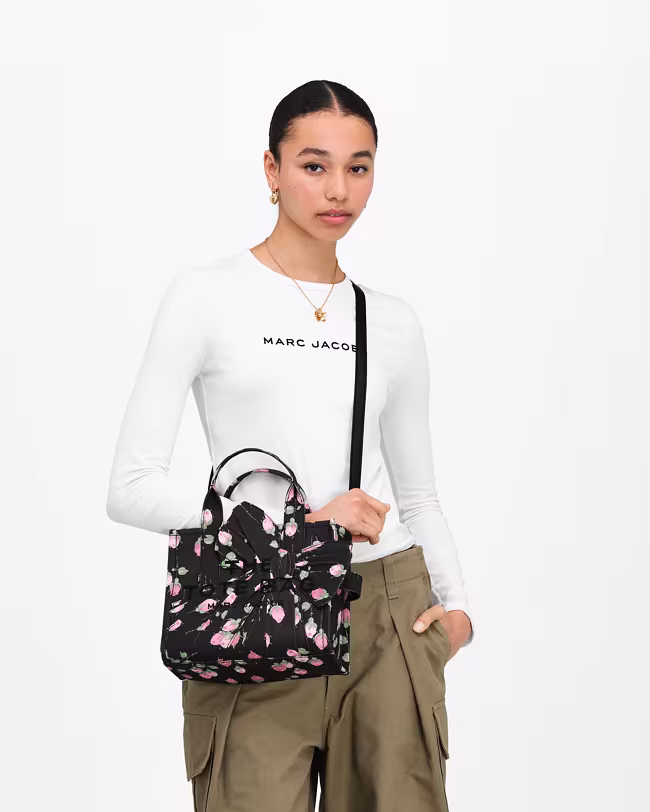 Small Tote Bag In Vintage Floral Canvas With Oversized Bow - image 2