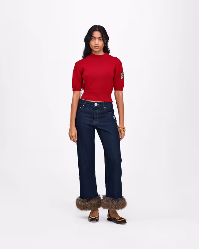 Faux Fur Cropped Jean - image 3