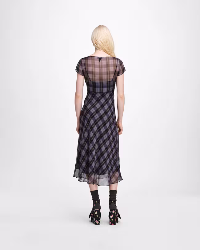 Plaid Chiffon Midi Dress - image 3