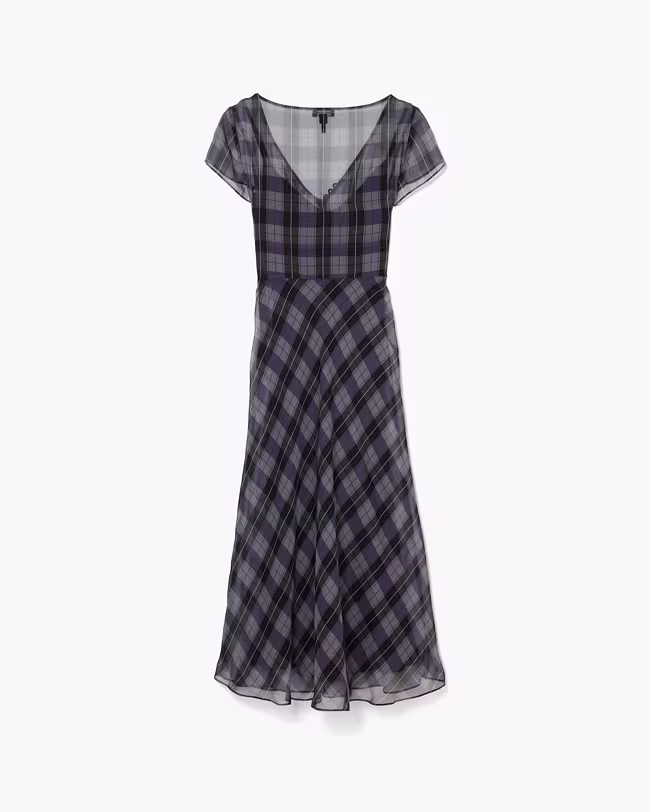 Plaid Chiffon Midi Dress - image 4