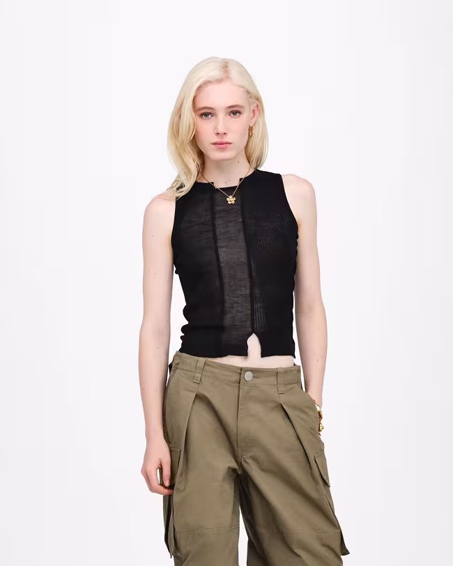 Sheer Paneled Knit Tank