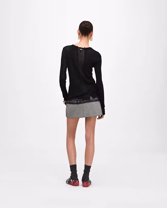Sheer Paneled Knit Longsleeve - image 3