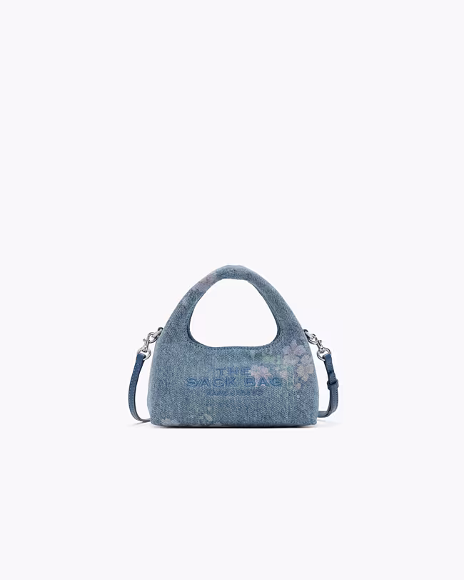 Micro Crossbody Sack Bag In Antique Floral Denim