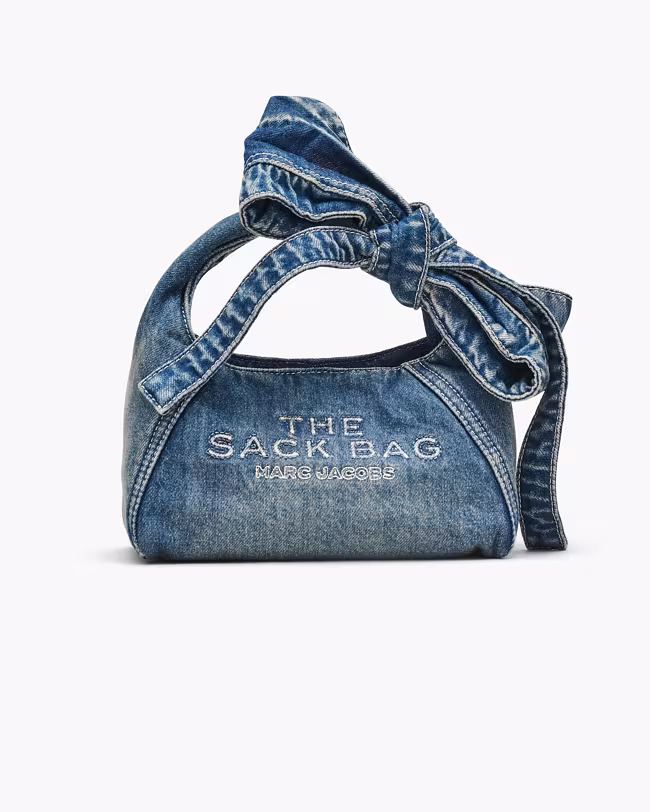 The Bow Denim Mini Sack Bag
