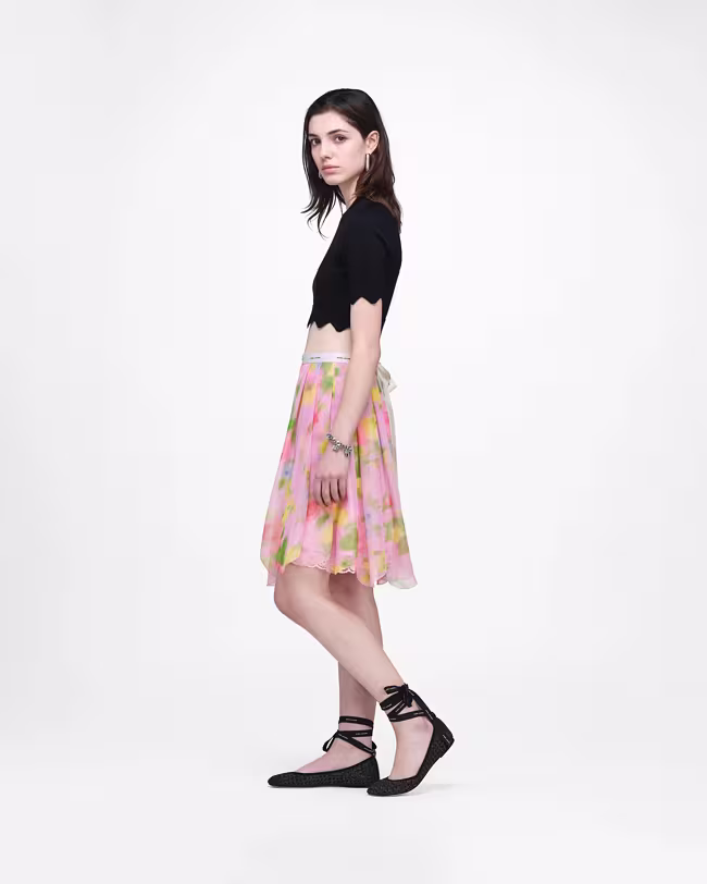 Blurred Floral Chiffon Skirt - image 4