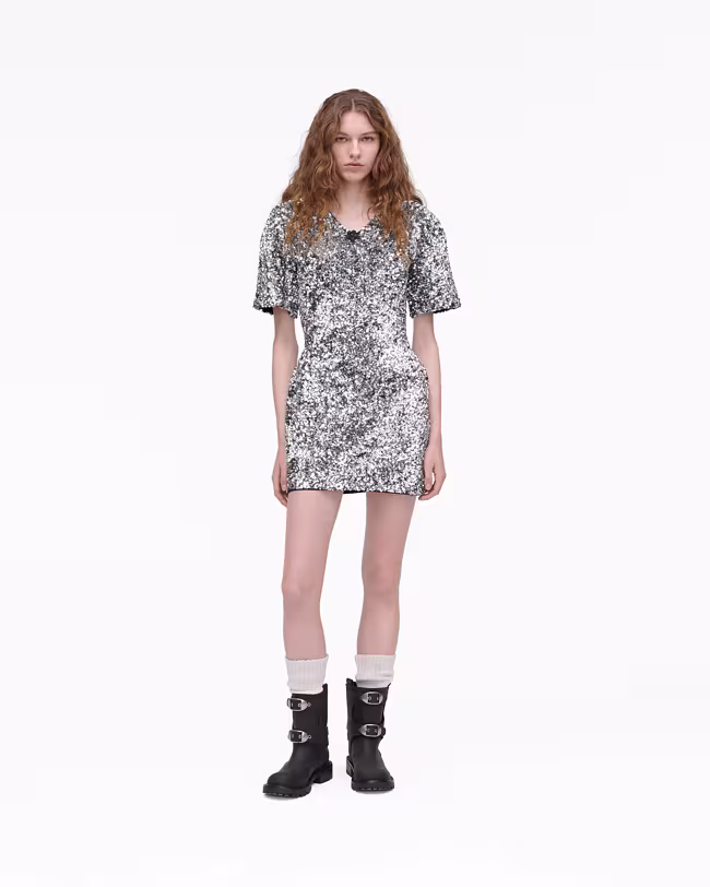 Sequin V-Neck Knit Dress