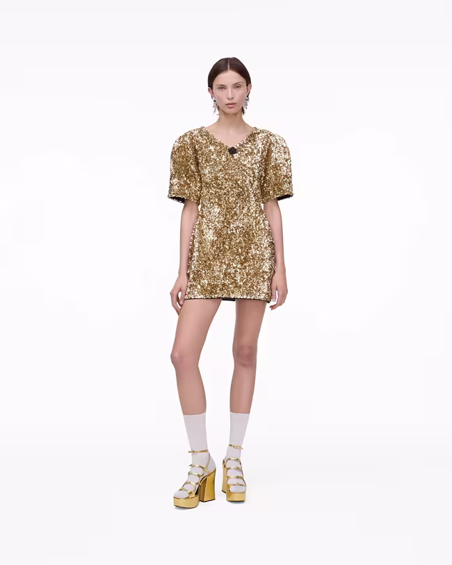 Sequin V-Neck Knit Dress