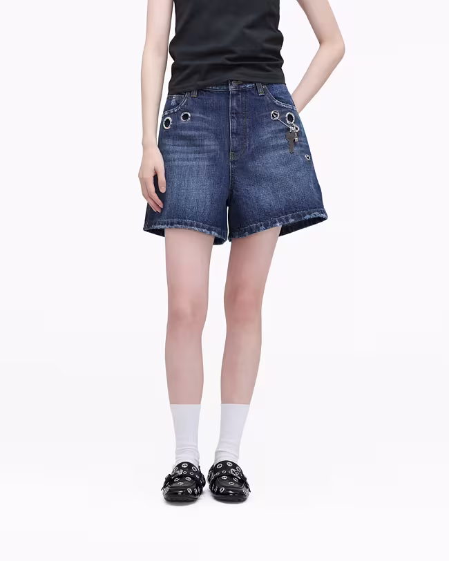 Grommet Denim Shorts