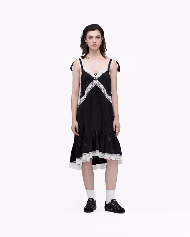 Satin Lace Slip Midi Dress