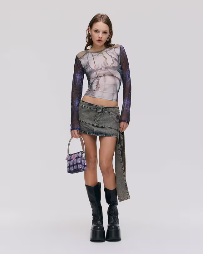 Sash Belt Mini Denim Skirt