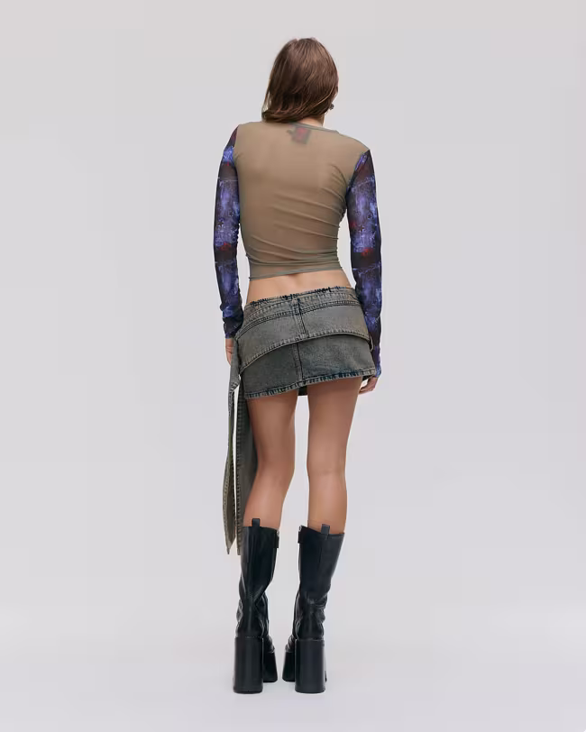 Sash Belt Mini Denim Skirt - image 2