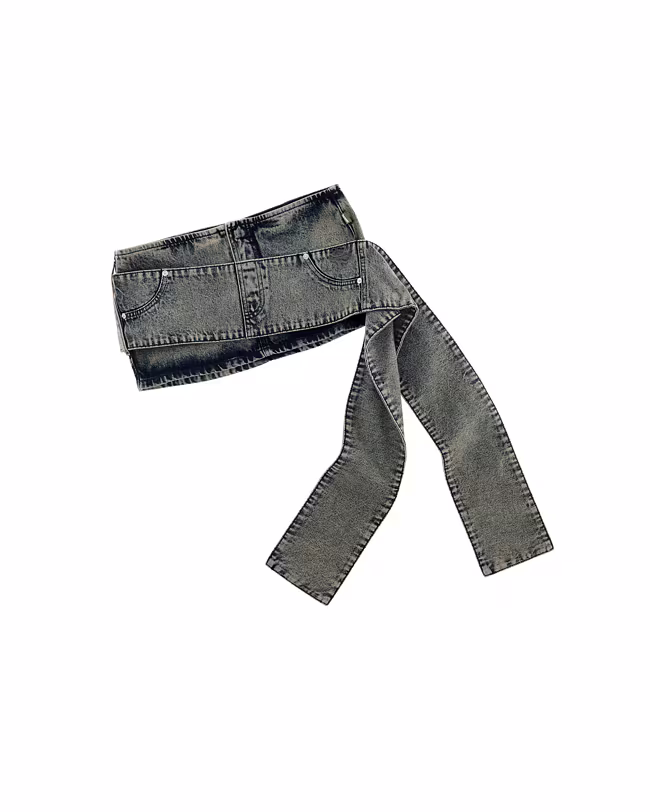 Sash Belt Mini Denim Skirt - image 3