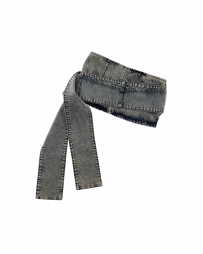 Sash Belt Mini Denim Skirt - image 4