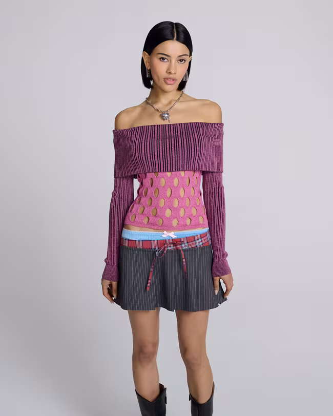 Off Shoulder Hole Knit Top