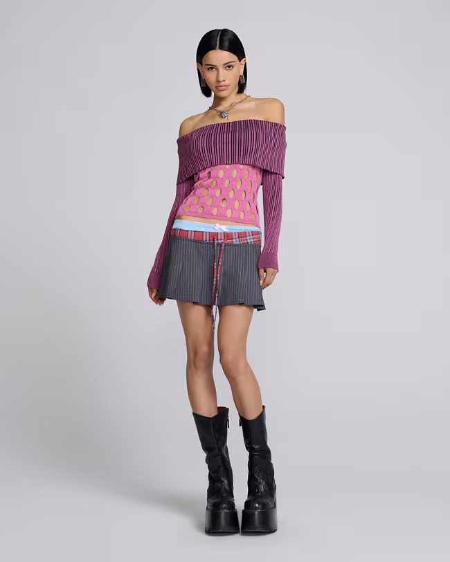 Off Shoulder Hole Knit Top - image 2