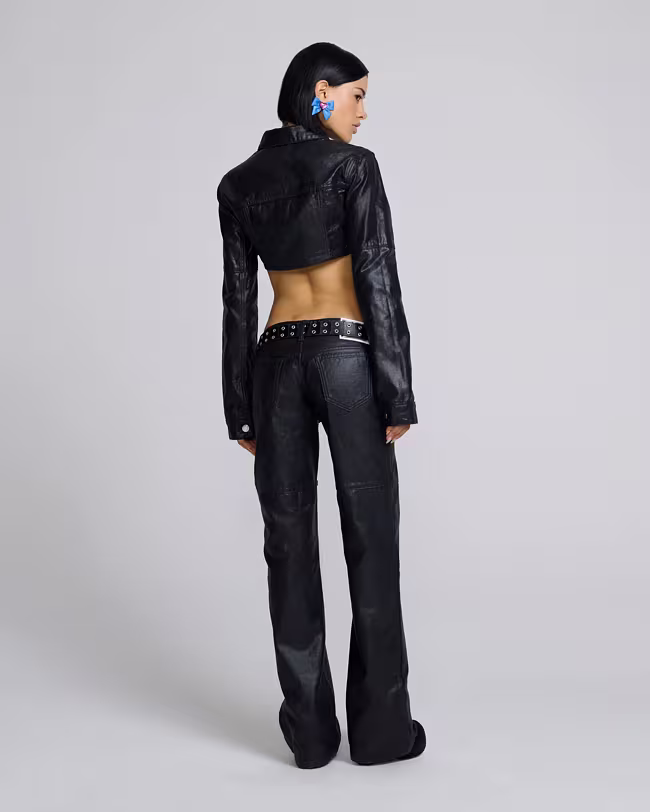Cropped Coated Denim Jacket - image 3