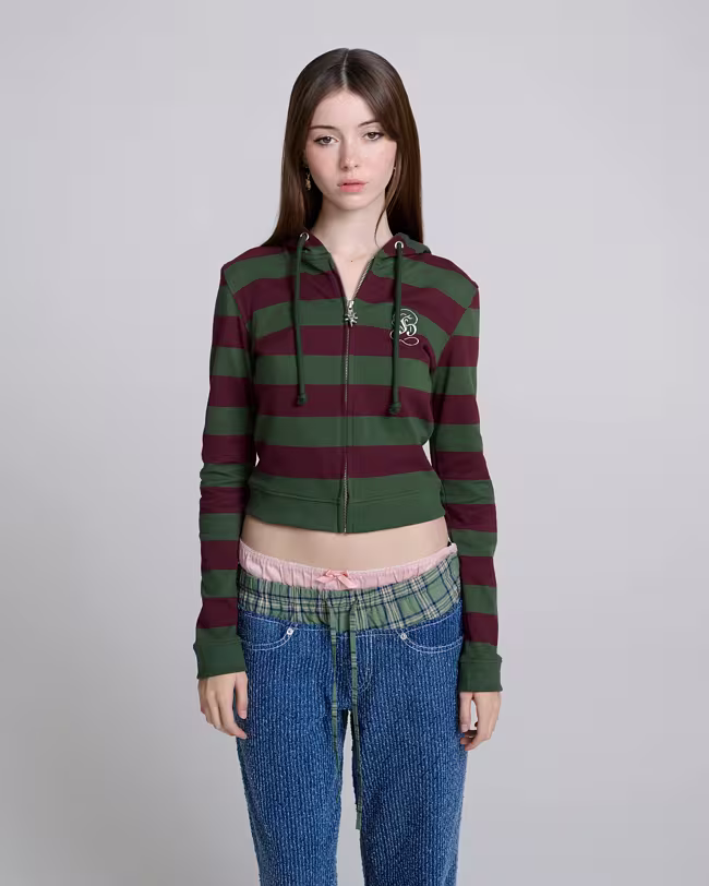 Fitted Stripe Zip-Up Hoodie